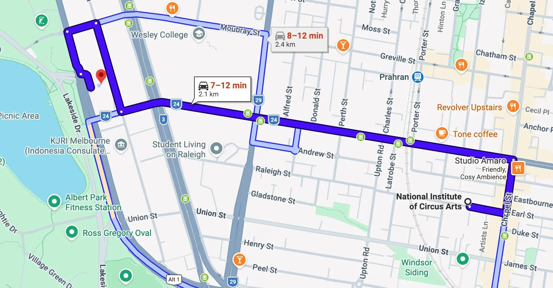 Map from the hotel to NICA